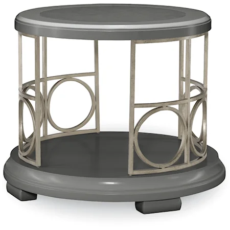 Round End Table with Decorative Metal Sides